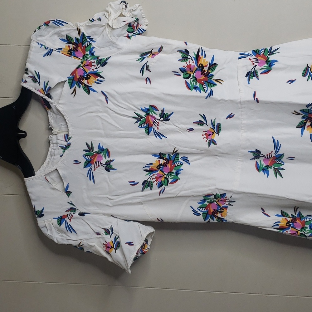 Topshop Ivory Floral Print Short Sleeve Dress 6 - Picture 4 of 6